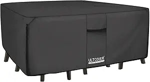 ULTCOVER 600D Tough Canvas Heavy Duty Rectangular Patio Table and Chair Cover - Waterproof Outdoor General Purpose Furniture Covers 111 x 74 inch, Black
