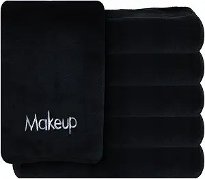 Makeup Towels - Pack of 6 - Ultra Soft & Gentle Microfiber Coral Fleece Washcloth Face Make Up Remover, 13 x 13 in, Black
