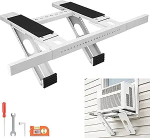 No-Drill Window AC Support Bracket Adjustable, Universal Air Conditioner Holder Bracket Heavy Duty Steel Holds Up to 400lbs, Fits Single Or Double Hung Windows