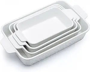 Dafuceramic Casserole Dishes for Oven, Baking Dishes, Ceramic Bakeware Sets of 4, Rectangular Baking Pan Set with Handles for Baking, Casserole, Kitchen, Wedding Gift,White