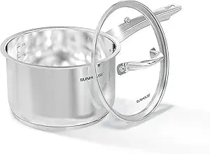 Sunhouse 3 QT Stainless Steel Sauce Pan with Lid, Small Pot for Cooking, PFOA-Free, Advanced Impact Bonding Induction Base Mini Saucepan, Compatible with Induction, Ceramic, Gas
