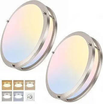 2-Pack 36W Dimmable LED Ceiling Light Fixtures Super Bright 3600LM, 12in Modern Flush Mount Ceiling Light, 2700K/3000K/3500K/4000K/5000K Adjustable Brushed Nickle Ceiling Lamp for Living Room Bathroom