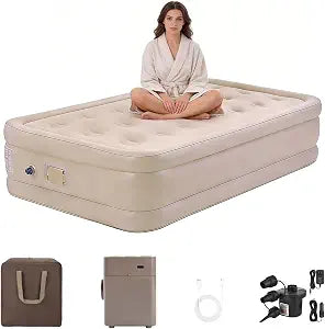 Twin Air Mattress with 2600mAh Battery Powered Pump, 16'' Raised Inflatable Mattress, Portable Blow up Mattress, Air Bed for Camping, Home and Guest