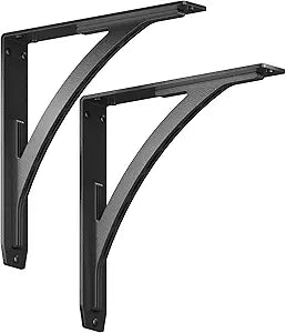 Starby Sullivan Heavy Duty Steel Shelf Brackets - Fireplace Mantel Corbels, Metal Shelf and Counter Support - Wrought Iron Black - Hardware Included - 500# Capacity - 2 Brackets (12" x 12" x 2")