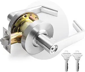 MrArm Commercial Door Lever Lock, Heavy-Duty Locking Door Handle, Designer Door Handles, Cylindrical Lever Lock, Non-Handed Grade 2 Industrial Standard Door Handle, Satin Chrome(Keyed Alike)