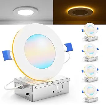 Sunco 4 Pack 4 Inch Recessed Lights, Night Light, 5CCT 11W=110W, Dimmable