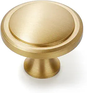 20-Pack Solid Brass Cabinet Knobs, Round Gold Knobs for Dresser Drawers, Brushed Brass Dresser Drawer Pulls Handles, Hardware for Kitchen Cabinets, Diameter 1-1/4 Inch