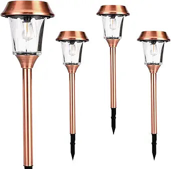 Solar Pathway Lights Outdoor 4 Pack, Stainless Steel & Glass Solar Garden Lights, Auto Dusk to Dawn IP65 Waterproof LED Path Lights for Yard, Lawn, Walkway, Driveway