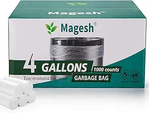 Magesh 4-6 Gallon Trash Bag Strong, Leakage-Free, Small Garbage Bags Unscented Thick for Bathroom, Office, Kitchen Small Trash Can, 15L, 1000 Bags, Clear
