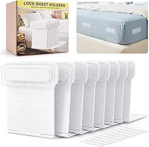 Bed Sheet Holders for Corners - Adjustable Mattress Sheet Straps & Fitted Sheet Clips, Professional Bed Sheet Grippers & Fasteners to Keep Sheets in Place, Secure Sheet Lock