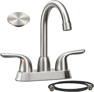 SOKA Bathroom Sink Faucet for 3 Hole, 4 Inch Stainless Steel Faucet for Bathroom, Bathroom Faucets with Deck Plate & Pop-Up Pop-Up Drain Assembly 2-Handle Faucet for Bathroom Sink Vanity RV Restroom