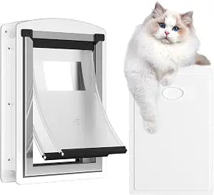 [MAVRICTECH] Cat Door for Door - Cat Door for Exterior & Interior Doors, Steel Frame, Magnetic Double Flaps, 2 Sliding Locks, Weather-Resistant, Fits Cats Up to 15LBS, White