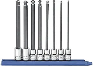GEARWRENCH 8 Pc. 3/8" Drive Long Ball End Hex Bit Socket Set, Metric - 80573