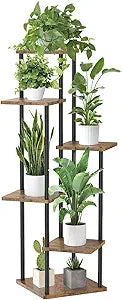 Oppro 6 Tier Tall Plant Stand Indoor Outdoor, Large Wood Metal Planter Shelf Holder for Narrow Corner, Sturdy Vertical Multiple Flower Orchid Pot Decorative Rack for House Living Room Bedroom Office, Rustic Black