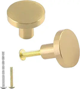 Jiozermi 2 Pack 1 inch Cabinet Knobs with Mounting Screws, Solid Brass
