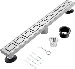 28 Inch Linear Shower Drain, Brushed Nickel Shower Floor Drain, Removable Grate, 304 Stainless Steel, Easy to Install & Clean for Bathrooms (Drain Base Not Included), LSD-30A-28S