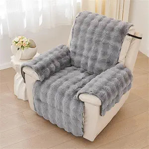 Plush Recliner Slipcover Home Faux Fur Fluffy Recliner Chair Slipcover Non Slip Back Fuzzy Fluffy Reclining Couch Cover Soft Comfort Sofa Slipcover Washable Furniture Protector (Gray)
