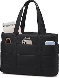 LOVEVOOK Tote Bag for Women, Large Puffer Work Tote Laptop Bag, Lightweight Travel Tote Bag with Zipper Gifts for Women