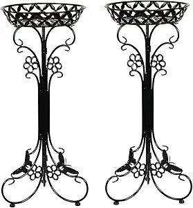 Sungmor Lightweight Metal Flower Pot Stands - 2 Pack 29.7 Inches Tall Black Plant Stand - Rustproof Potted Plant Holder Container Support - Indoor & Outdoor Elegant Corner Decorative Display Rack