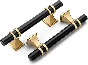 homdiy 10 Pack 3 Inch Black & Gold Cabinet Handles, Modern Cabinet Pulls for Kitchen Cabinets, Dresser Drawers and Wardrobe Hardware, Kitchen Cabinet Hardware, Durable Zinc Alloy with Matte Finish