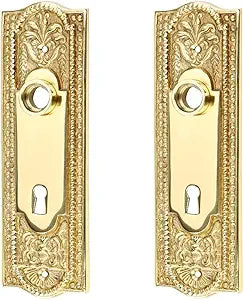Renovators Supply Manufacturing Pack of 2 Solid Brass Door Escutcheon Keyhole Cover Plate  Victorian Beaded Backplate for Knobs (7" H x 2" W)