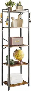 YMYNY Bookshelf, 5-Tier Ladder Shelf Organizer, Narrow Shelving Unit, Corner Storage Racks, Large Capacity Bookcase, for Home Office Living Room Balcony Bathroom, 57.7" H, Metal Frame,UHBC005H