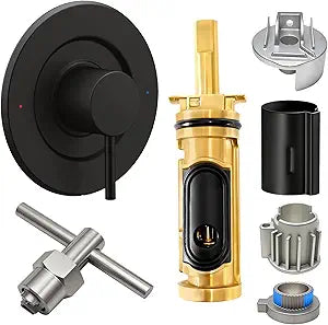 All Metal Cartridge T2191BL Shower and Tub Trim Kit,Pressure Balancing Modern Tub and Shower Trim Kit,Compatible with Moen Valve,Featuring Handle and Removal Tool 104421,Matte Black