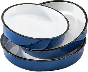 3-Pack Enamel Roasting & Baking Pan Set 10/12/14 Inch Round Cake Pans, High Temperature Resistant Baking Dishes for Turkey Pizza Casseroles Oven Bakeware PFOA & PTFE Free Ideal Gift for Mom - CookWare