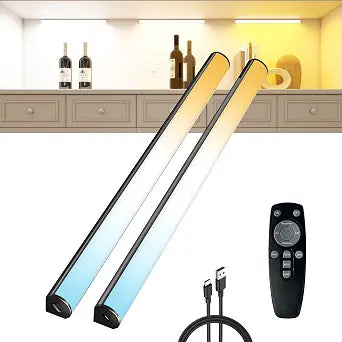 Under Cabinet Lighting Wireless with Remote,Rechargeable Battery Operated Closet Lights,3 Color Magnetic Dimmable led Strip Lights,Under Counter Lights for Kitchen,Shelf,Bedroom (Black-2PCS, 30cm)