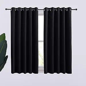 NICETOWN Bathroom Blackout Curtains and Drapes, Black Solid Thermal Insulated Grommet Blackout Drapery Panels for Window (2 Panels, 70 inches Wide by 54 inches Long, Black)