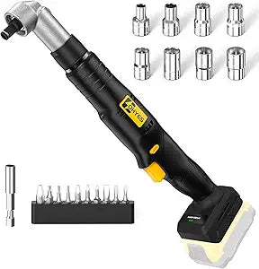 Cordless Right Angle 1/2'' Impact Wrench + 1/4''Driver fit for DeWALT 20v Max Battery 6 Variable Speeds 360 Degree Adjustable Head For Auto Service Plumbing & DIY Projects(Battery not included)
