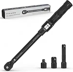 3/8" Drive Click Torque Wrench Set 10-60 Nm (7.37-44.25 ft-lb)2.5% High Accuracy Precision 72-Tooth Fits Cars, Motorcycles & Bicycles Includes 1/2" Adapters & 3" Extension Rod