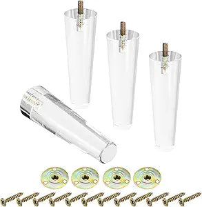 uxcell Acrylic Furniture Legs 6 inch Set of 4, Replacement Sofa Feet Cabinet Modern Clear Decor DIY with Installation Hardware for Couch, Bench, TV Stand, Chair, Dresser