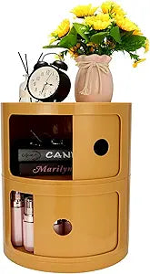 2-Tier Round Bedside Table, Narrow Storage Cabinet, Small Stylish Storage Cabinet, no Installation Required, Suitable for Living Room and Bedroom, Small Space