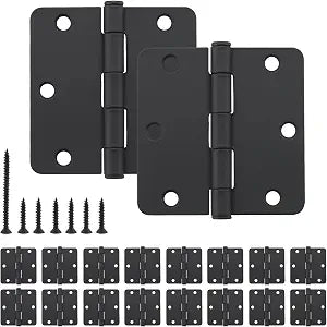 3.5 Inch Interior Door Hinges, 1/4 Inch Radius, Matte Black, 18 Pack