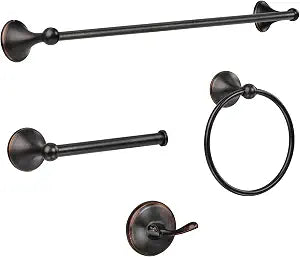 Bathroom Towel Bar Accessories SetOil Rubbed Bronze Bathroom Hardware Set, Includes 24In Towel Bar, Towel Ring, Robe Towel Hooks,Toilet Paper Holder, Bathroom Towel Rack Set