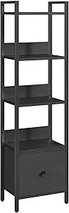 MAHANCRIS Bookshelf, 5-Tier Bookcase with Drawer, Small Book Shelf for Small Space, Storage Shelf Organizer, for Living Room, Bedroom, Study, Kitchen, Black BKHB55101