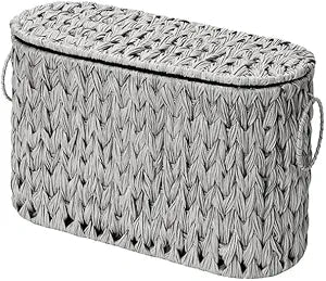 Toilet Paper Storage Basket with Lid, Slim Water Hyacinth Toilet Paper Holder for Bathroom,Toilet Paper Basket, Home Bathroom Basket Organizer,Grey,24CM