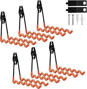 6 Pack Garage Hooks Heavy Duty with Anti-Slip Coating, Steel Utility Wave Hooks for Hanging Ropes, Bikes, Garden Tools, Hoses and More (Orange)