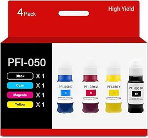 PFI-050 PFI050 Ink Cartridge Compatible for Canon imagePROGRAF TC-20 TC-20M Printer for Canon PFI-050 4 Pack 70ML (Black/Cyan/Magenta/Yellow)