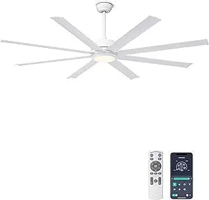 Ohniyou 72" Large Ceiling Fan with Lights - Indoor/Outdoor Fan Remote & APP Control, Dimmable, DC Motor, Metal Ceiling Fan for Patio Living Room, White