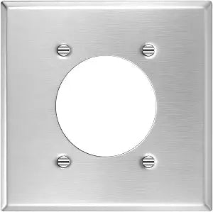 White Metal Dryer Wall Plate, 2.15" Diameter Single Hole Receptacle Outlet Metal Wall Plate, Stainless Steel Silver Size 2-Gang 4.50" x 4.57" Center Hole for EV Charging and Dryer Outlet