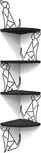 Alsonerbay Black Corner Shelf Wall Mount, 4 Tier Floating Shelves for Wall Storage, Rustic Wall Shelves Wood Shelves for Bedroom, Living Room, Bathroom, Entryway, Garage (Dog Shaped)