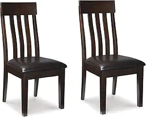 Signature Design by Ashley Haddigan Faux Leather Cushioned Rake Back Dining Chair, 2 Count, Dark Brown