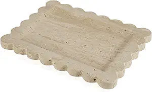 Luxury Beige Travertine Tray with Scalloped Edge, 11"x8" Rectangle Vanity Tray for Bathroom & Kitchen Counter, Decorative Organizer Tray for Dresser, Coffee Table, Home Dcor
