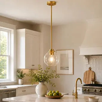 Gold Globe Pendant Light, 1-Pack Modern Clear Glass Hanging Fixture