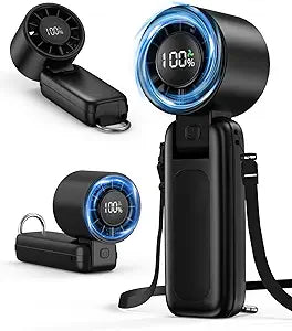 4 in 1 Handheld Portable Turbo Fan, 180┬░ Foldable 6-Speed (1-100) Mini Fan, 5000mAh Rechargeable Battery Operated up to 15 Working Hours, LED Display Personal Cooling for Travel Indoor Outdoor, black