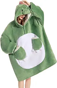 OLAOLA Dinosaur Wearable Blanket Hoodie for Adult, Oversized Animal Hooded Blanket with Pockets & Sleeves, Soft Sherpa Dinosaur Style Sweatshirt Comfy for Birthday Gifts