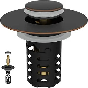 Universal Bathroom Sink Drain Strainer 3in1 Metal Hair Catcher, Oil Rubbed
