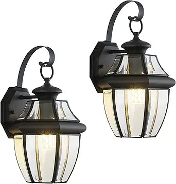 Solid Brass Outdoor Wall Light Fixtures, 12.6" Black Exterior Wall Lantern Sconce with Beveled Clear Glass, Waterproof Anti-Rust Porch Light for Front Door Entryway Garage, E26 Base, 2-Pack